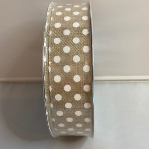 50 Yards Members Mark Tan & White Dot Wired Ribbon